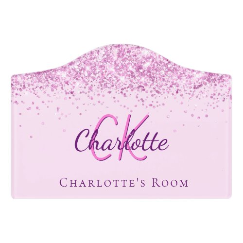 Blush pink purple glitter dust monogram name door sign