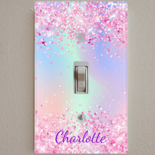 Blush pink purple holographic name light switch cover
