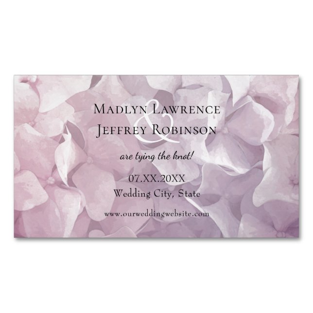 Blush Pink Purple Hydrangea floral save the date Business Card Magnet (Front)