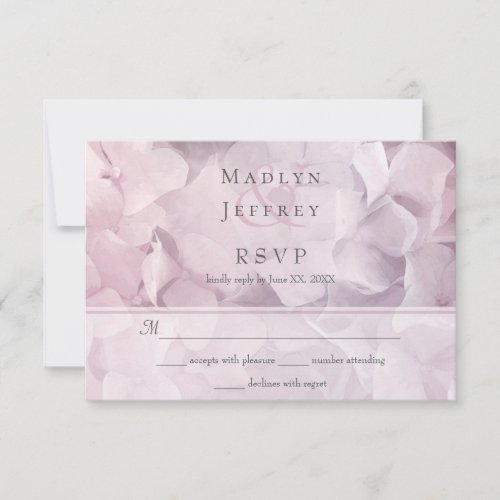 Blush Pink Purple Hydrangea Floral Wedding RSVP