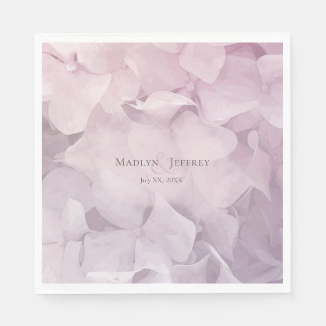 Blush pink purple hydrangea garden party napkins (Front)