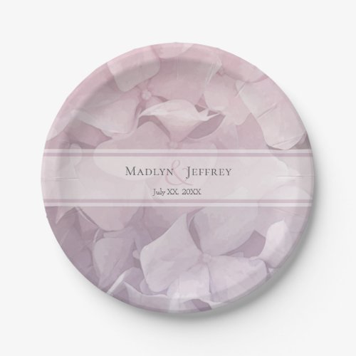 Blush pink purple hydrangea garden party paper plates