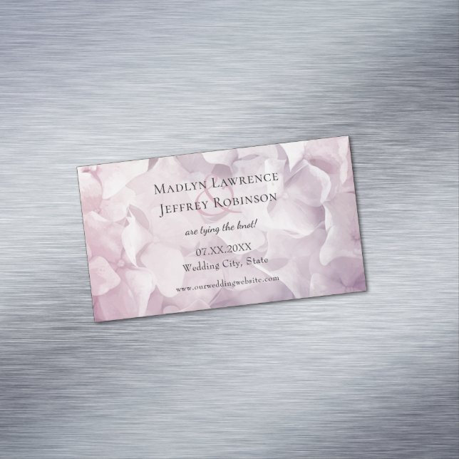 Blush Pink Purple Hydrangea garden save the date Business Card Magnet (In Situ)