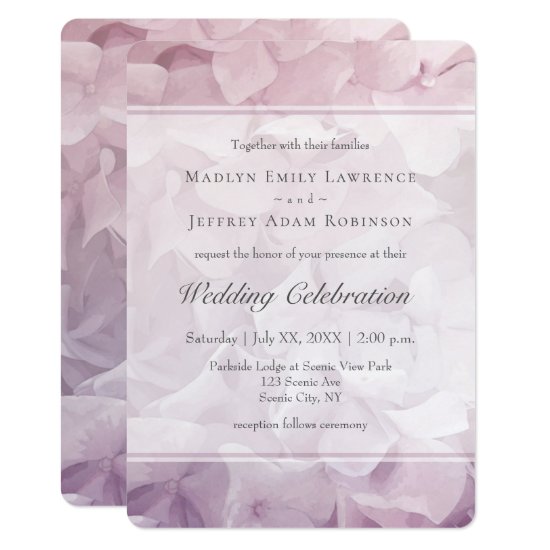 Blush Pink Purple Hydrangea Summer Floral Wedding Invitation