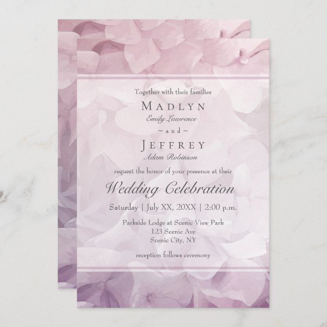 Blush Pink Purple Hydrangea Summer Wedding Invitation (Front/Back)