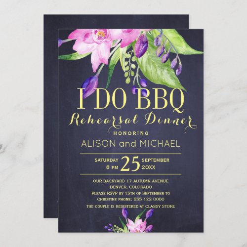 Blush pink purple i do bbq rehearsal dinner invitation