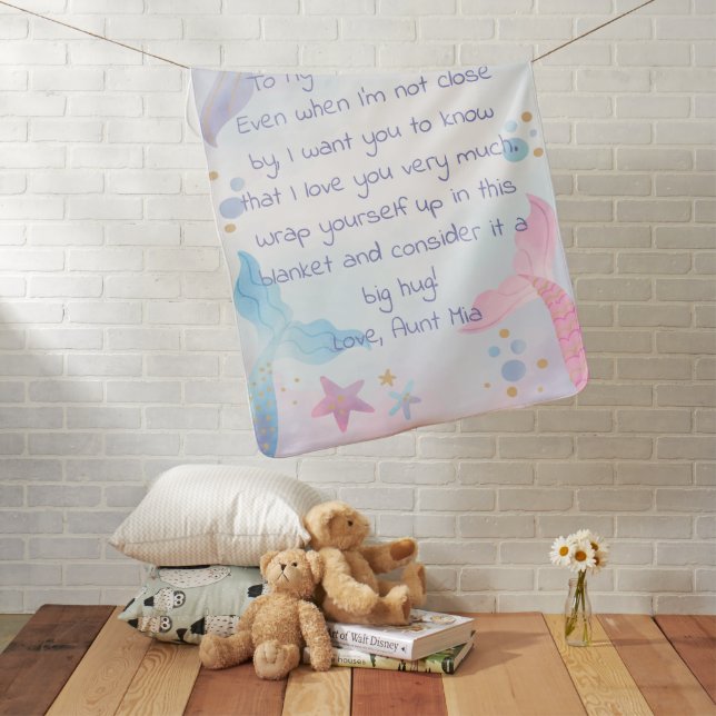 Blush Pink Purple Mermaid Tails Custom Message Baby Blanket (In Situ)