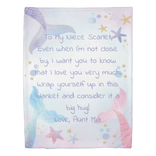 Blush Pink Purple Mermaid Tails Custom Message Duvet Cover