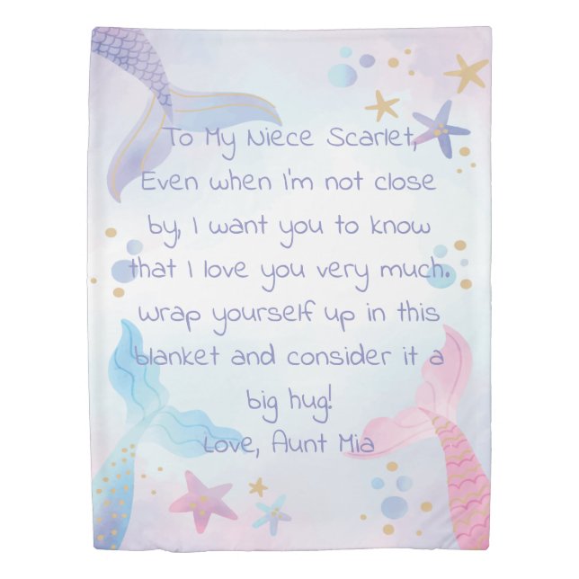 Blush Pink Purple Mermaid Tails Custom Message Duvet Cover (Front)