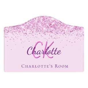Blush pink purple monogram name door sign