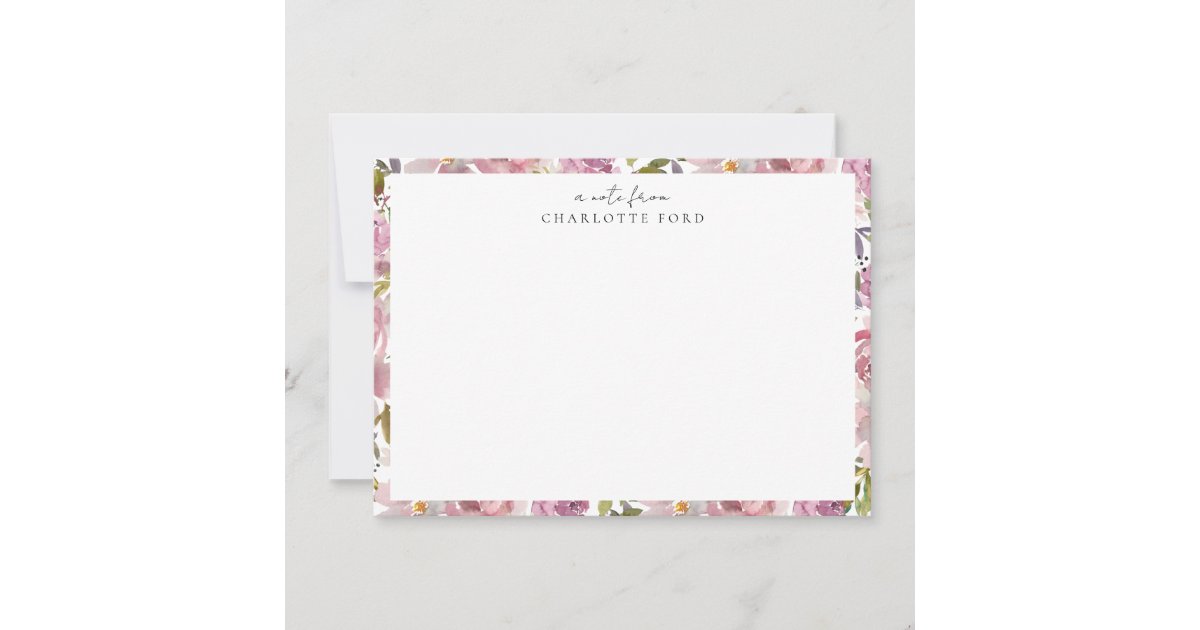 Pink Note Frame Blush Pink Purple Peony Rose Girly Floral Frame Note Card | Zazzle