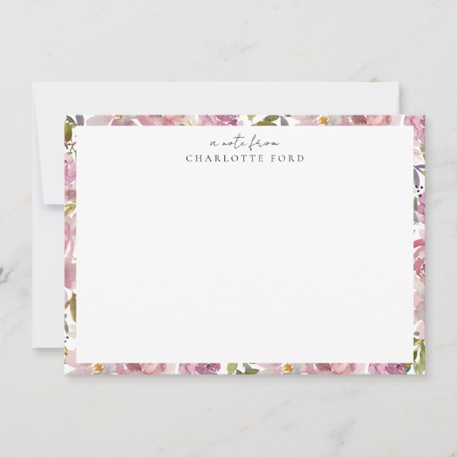 Blush Pink Purple Peony Rose Girly Floral Frame Note Card (Front)