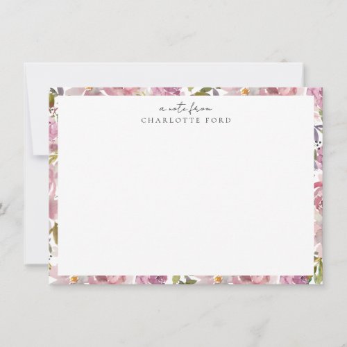 Blush Pink Purple Peony Rose Girly Floral Frame Note Card