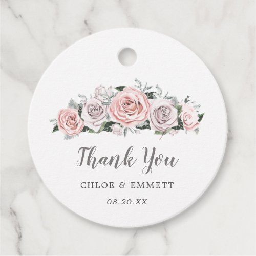 Blush Pink Purple Rose Floral Wedding Thank You Favor Tags