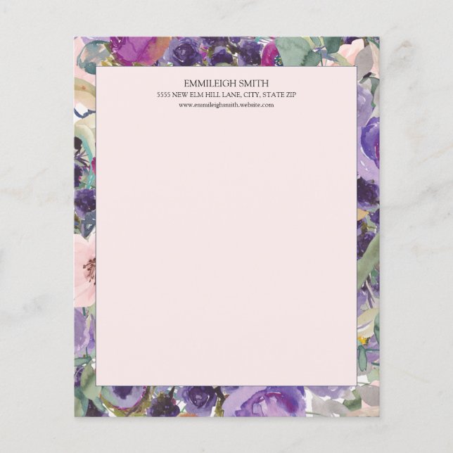 Blush Pink Purple Watercolor Floral (Front)
