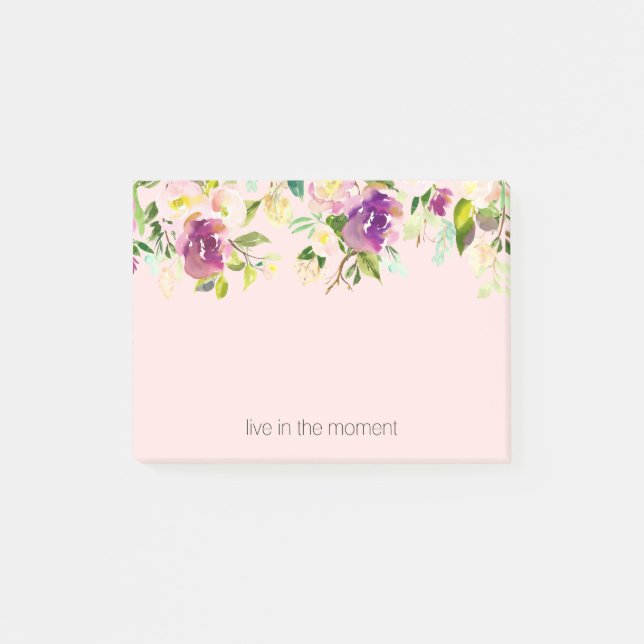 Blush Pink Purple Watercolor Floral Post-it Notes (Front)