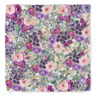 Blush Pink Purple Watercolor Floral Sage Green Bandana