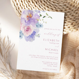 Blush Pink Purple Watercolor Floral Wedding Invitation