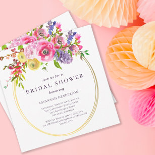 Blush Pink Purple Yellow Floral Bridal Shower Invitation