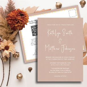 Blush Pink QR Code All In One Modern Chic Wedding Invitation Postcard
