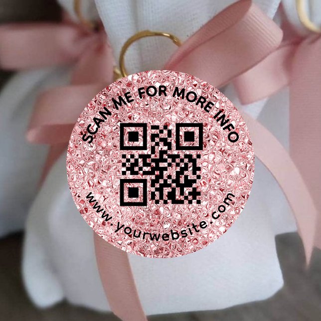 Blush Pink QR code and custom text round Sticker (Creator Uploaded)