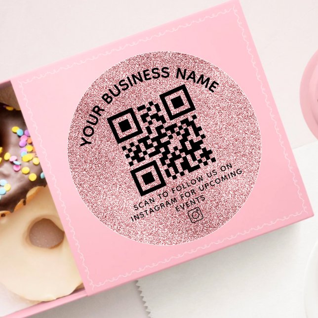 Blush Pink QR code and custom text round Sticker (Creator Uploaded)