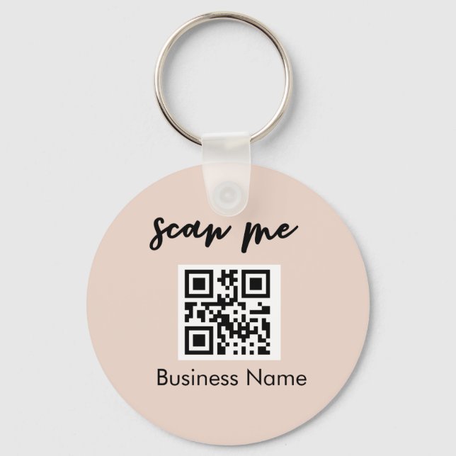 Blush Pink QR Code Business Card Your Logo Custom  Keychain (Front)