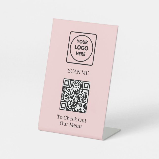 Blush Pink QR Code | Custom Contactless Logo  Pedestal Sign (Front)