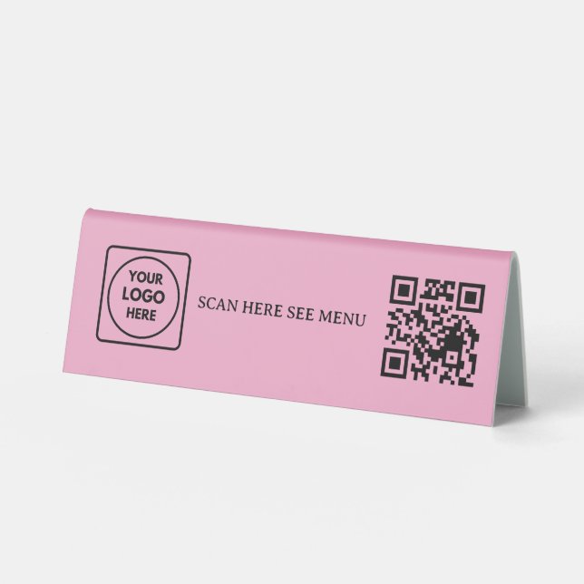 Blush Pink QR Code Menu Logo Business letterhead Table Tent (Front)