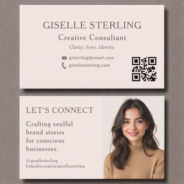 Blush Pink QR Code Minimal Professional Photo Business Card (Creator Uploaded)