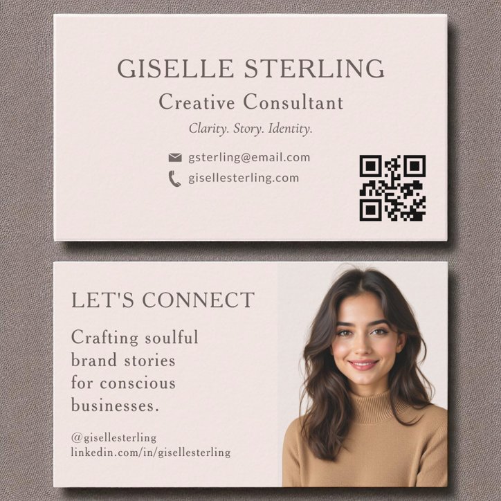 Blush Pink QR Code Minimal Professional Photo Business Card