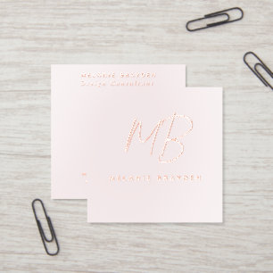 Blush Pink QR Code Minimalist Monogram Custom Logo Foil Business Cards