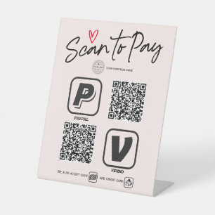 Blush Pink QR code scan to pay Modern Calligraphy  Pedestal Sign