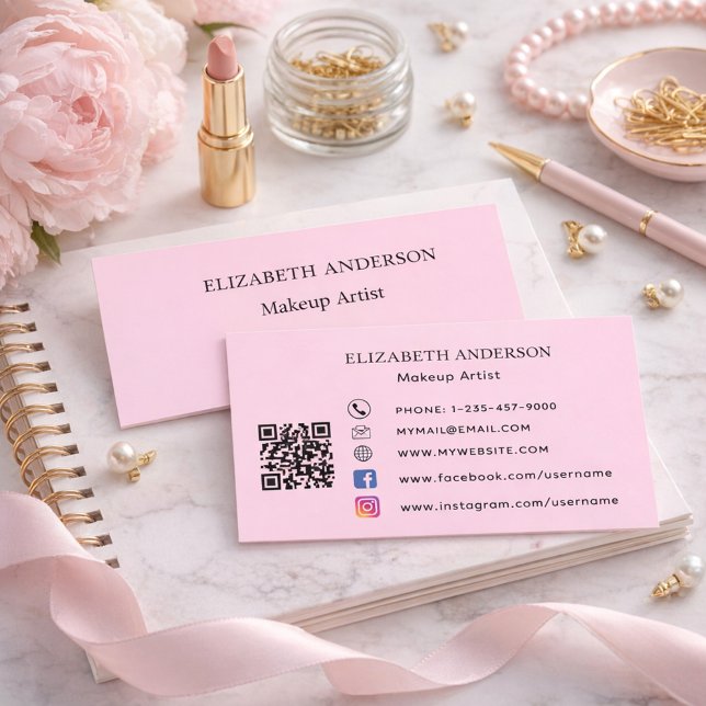 Blush pink qr code social media business card (Creator Uploaded)