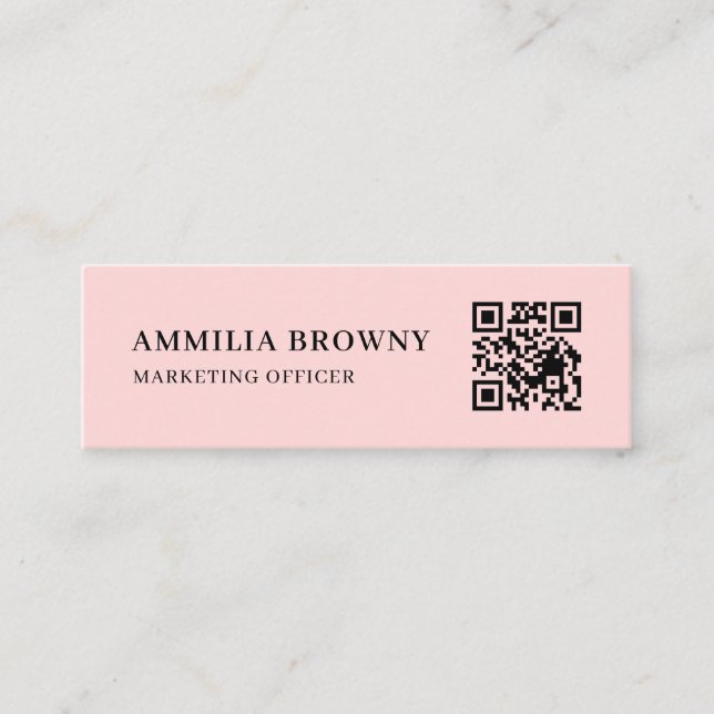 Blush Pink QR | Feminine Pastel Custom Contact  Mini Business Card (Front)