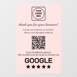 Blush Pink QR Google Reviews Business Display Window Cling