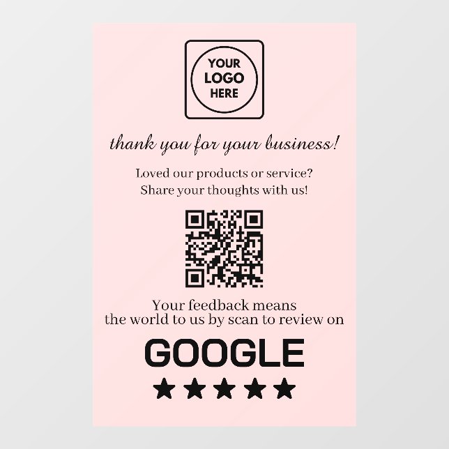 Blush Pink QR | Google Reviews Business Display Window Cling (Sheet)