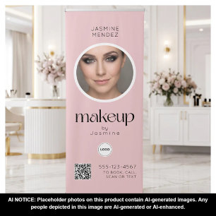 Blush Pink QR Makeup Photo Collage Salon Display Retractable Banner