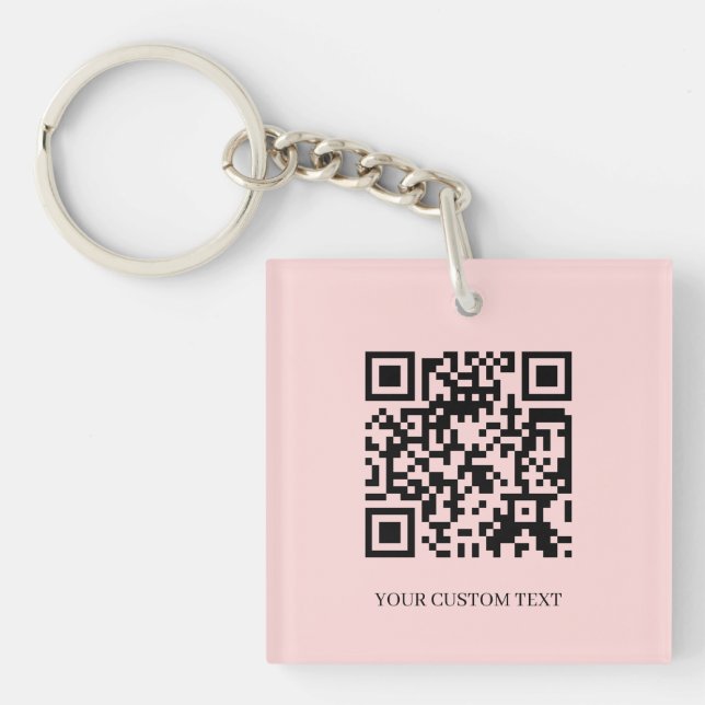 Blush Pink QR | Minimalist Custom Text Design Keychain (Front)
