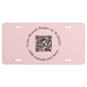 Blush Pink QR   Modern Round Business Design License Plate