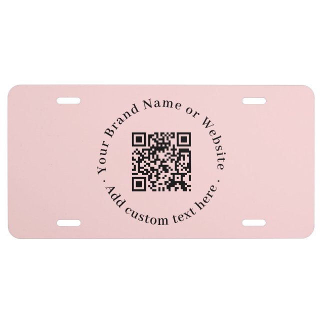 Blush Pink QR | Modern Round Business Design License Plate (Front)