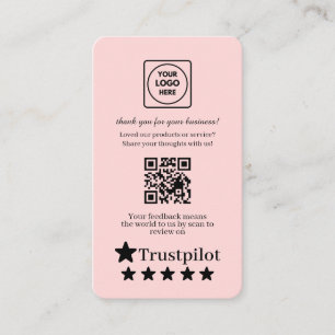 Blush Pink QR Trustpilot Reviews Custom Feedback Business Card
