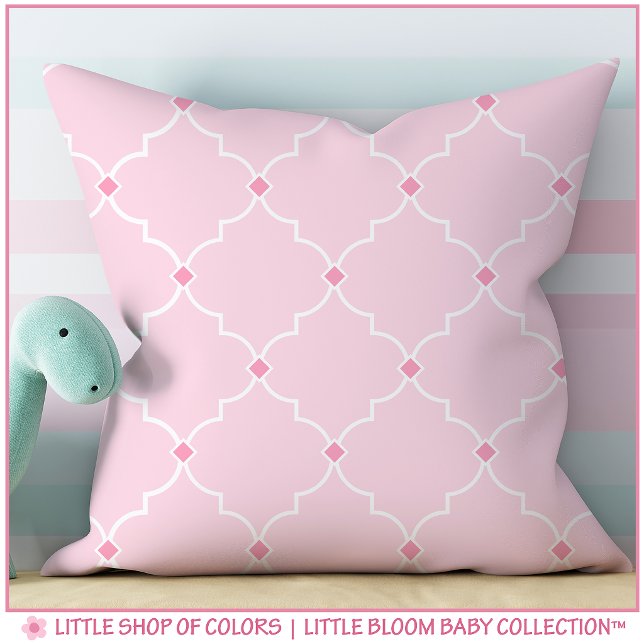 Blush Pink Quatrefoil Baby Girl Nursery Throw Pillow (Creator Uploaded)