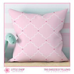 Blush Pink Quatrefoil Lattice Pattern Nursery Throw Pillow
