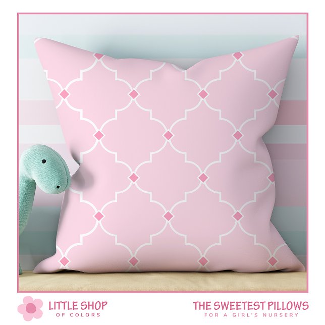 Blush Pink Quatrefoil Lattice Pattern Nursery Throw Pillow (Creator Uploaded)