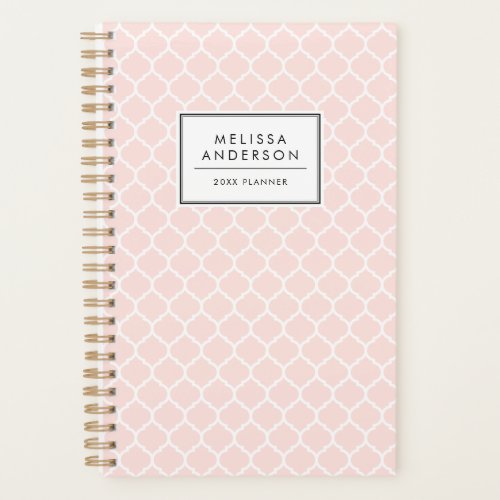 Blush Pink Quatrefoil Pattern Personalized Planner