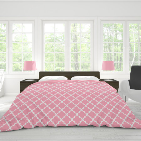 Blush Pink Quatrefoil Tiles Pattern Duvet Cover