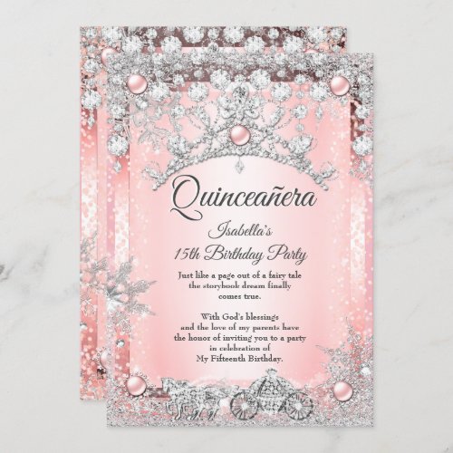 Blush Pink Quinceanera 15th Winter Carriage Invitation