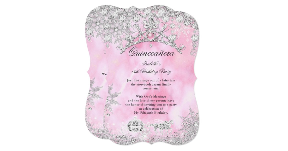Blush Pink Quinceanera 15th Winter Wonderland Invitation Zazzle Com