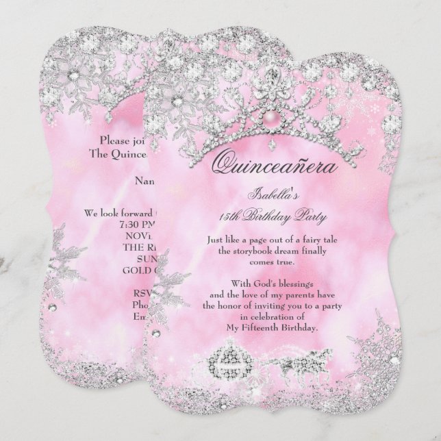 Blush pink Quinceanera 15th Winter Wonderland Invitation (Front/Back)